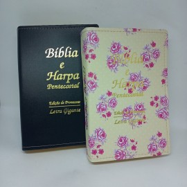 Kit 2 Biblias Sagrada Casal Letra Grande C. Harpa- Luxo Floral  Amarela + Preta