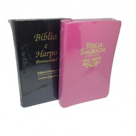 Kit 2 Biblias Sagrada Casal Letra Grande C. Harpa- Luxo Rosa Lisa + Preta